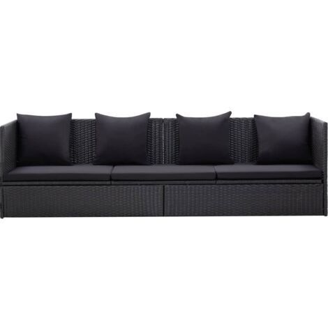 Canapé de jardin résine tressée noir – 3 places – Coussins épais 5 cm – Réglable en 7 positions – Résistant aux intempéries – Inlife