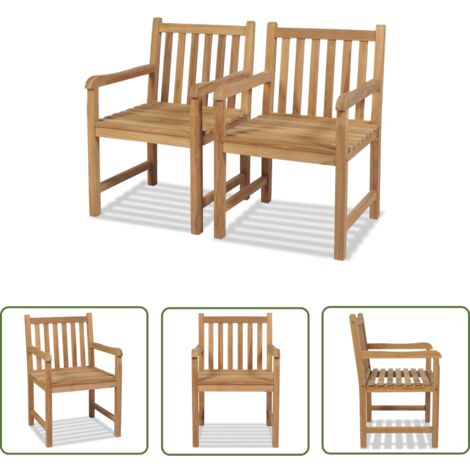 The Living Store Chaises d'extérieur lot de 2 Bois de teck solide - Chaise De Jardin - Chaise Extérieure - Mobilier De Jardin - Teck - Chaise En Bois (1/5)