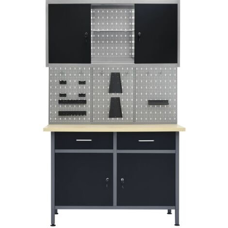 INLIFE Établi avec 3 panneaux muraux et 1 armoire (1/5)