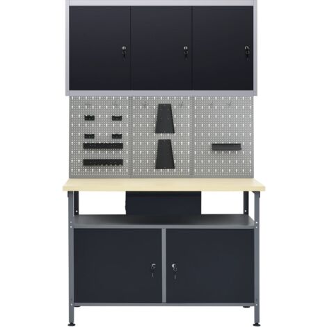 INLIFE Établi avec 3 panneaux muraux et 1 armoire (1/5)