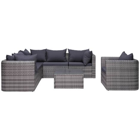 INLIFE Meuble de jardin 7 pcs et coussins et oreillers Résine tressée (1/5)