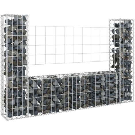 INLIFE Panier de gabion en forme de U avec 2 poteaux Fer 140x20x100 cm (1/5)