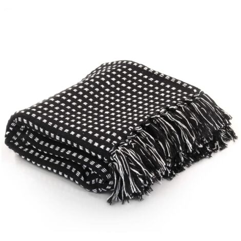 INLIFE Couverture coton à carrés 125 x 150 cm Noir (1/5)