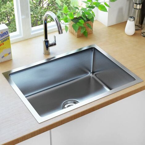 INLIFE Évier de cuisine fait à la main avec crépine Acier inoxydable
