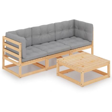 INLIFE Salon de jardin 4 pcs avec coussins Bois de pin massif (1/5)