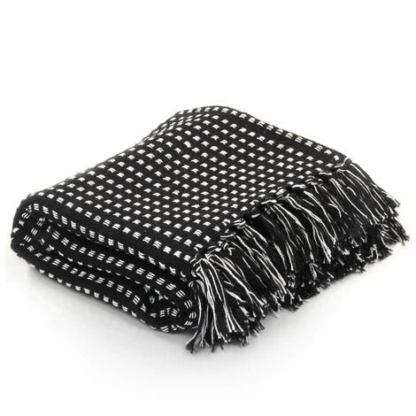 INLIFE Couverture coton à carrés 220 x 250 cm Noir (1/5)