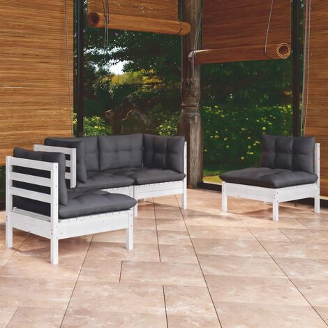 INLIFE Salon de jardin 4 pcs avec coussins Bois de pin massif (1/5)