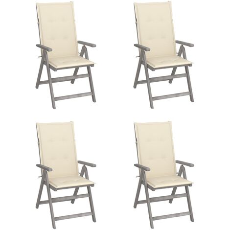 INLIFE Chaises inclinables de jardin 4 pcs avec coussins Bois d'acacia (1/5)
