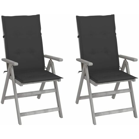 INLIFE Chaises inclinables de jardin 2 pcs avec coussins Bois d'acacia (1/5)