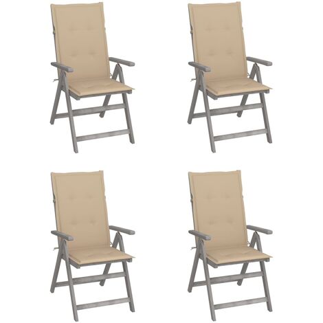 INLIFE Chaises inclinables de jardin 4 pcs avec coussins Bois d'acacia (1/5)