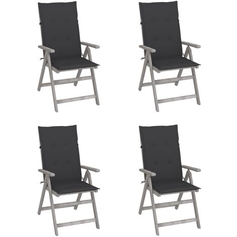 INLIFE Chaises inclinables de jardin 4 pcs avec coussins Bois d'acacia (1/5)