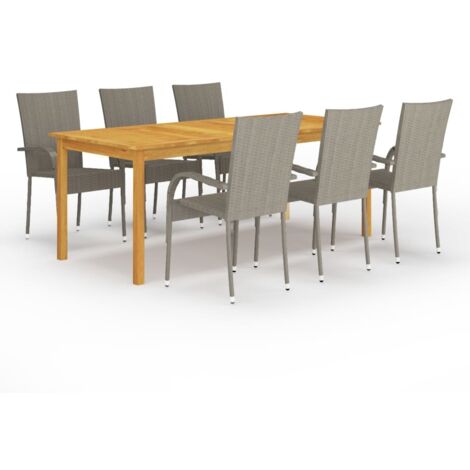 INLIFE Ensemble de salle à manger de jardin 7 pcs Gris (1/5)
