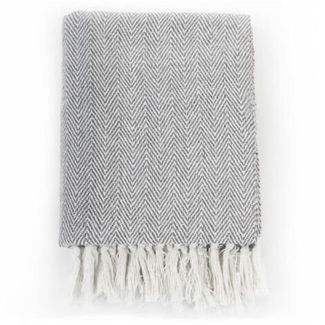 INLIFE Couverture coton à chevrons Gris 160 x 210 cm (1/5)