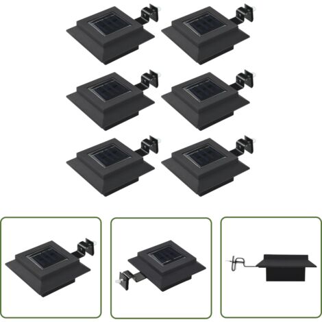The Living Store Lampe solaire à LED carrée d'extérieur 6 pcs 12 cm Noir - Lampes Solaires Exterieures - Éclairage Solaire - Lumières Led Extérieures - Luminaires Extérieurs - Décoration Jardin (1/5)