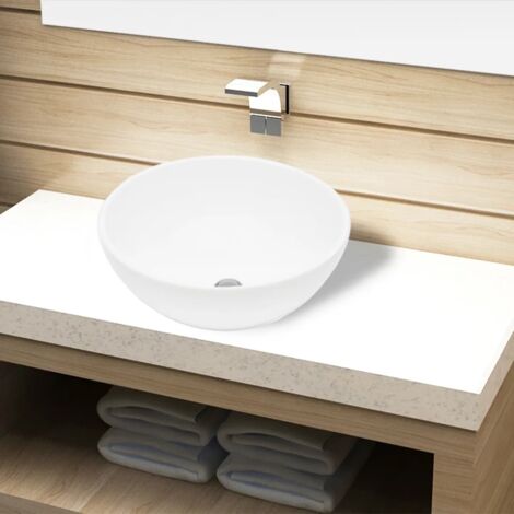 INLIFE Lavabo de salle de bain Céramique Rond Blanc