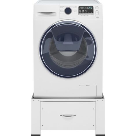 Socle pour machine à laver avec tiroir – Acier blanc – Dimensions 63 x 54 x 31 cm – Capacité 100 kg – Antidérapant et caoutchouté – Inlife