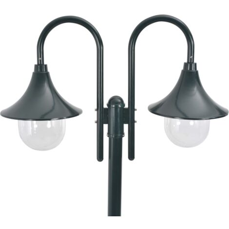 INLIFE Lampadaire de jardin E27 220cm Aluminium 2 lanternes Vert foncé (1/4)