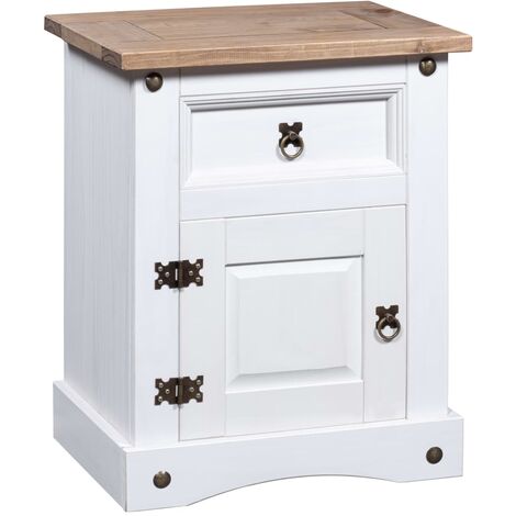 INLIFE Table de chevet Gamme Corona pin mexicain Blanc 53x39x67 cm (1/5)