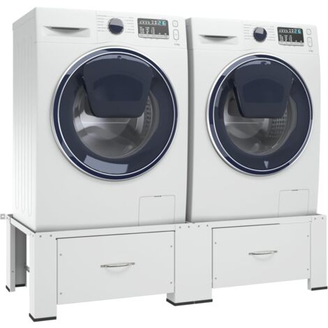 INLIFE Socle double pour lave-linge et sèche-linge avec tiroirs Blanc (1/5)