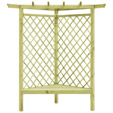 INLIFE Pergola d'angle avec siège 130x130x197 cm Pin imprégné (1/5)
