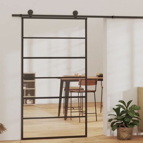 INLIFE Porte coulissante Verre ESG et aluminium 102x205 cm Noir (1/5)