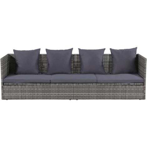 INLIFE Lit de jardin Gris 200x60 cm Résine tressée (1/5)