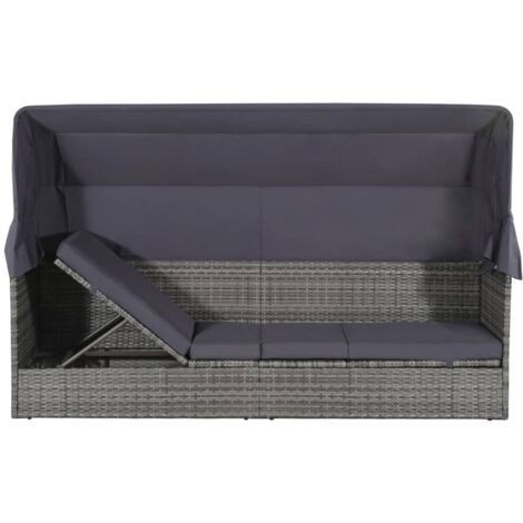 INLIFE Lit de jardin avec auvent Gris 205x62 cm Résine tressée (1/5)