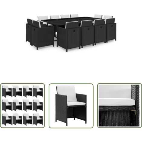 INLIFE Salon de jardin 13 pcs avec coussins Résine tressée Noir (1/5)