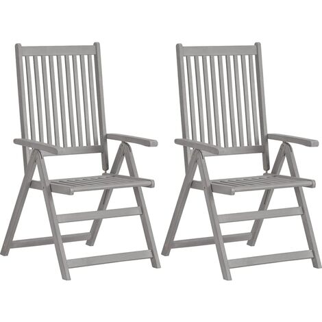 INLIFE Chaises inclinables de jardin 2 pcs Gris Bois solide d'acacia (1/5)
