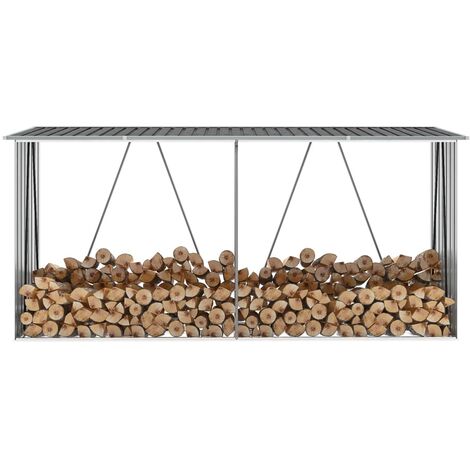 Abri à bûches extérieur acier galvanisé 330x84x152cm – Couleur anthracite – Cadre de sol pour stabilité – Conception inclinée pour évacuation pluie – Nova