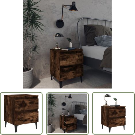 INLIFE Table de chevet avec pieds en métal Chêne fumé 40x35x50 cm (1/5)