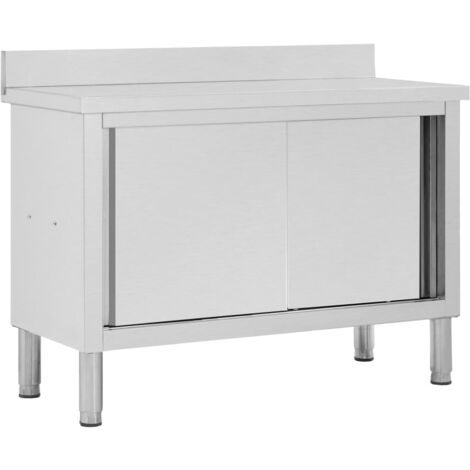 INLIFE Table de travail avec portes coulissantes 120x50x(95-97)cm Inox