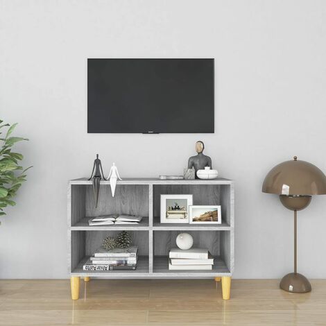 INLIFE Meuble TV avec pieds en bois massif Sonoma gris 69,5x30x50 cm (1/5)