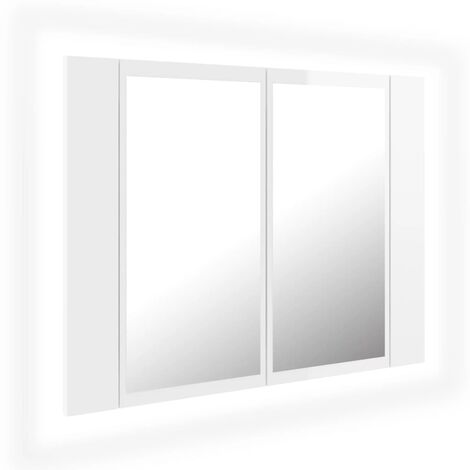 INLIFE Armoire à miroir de bain à LED Blanc brillant 60x12x45 cm