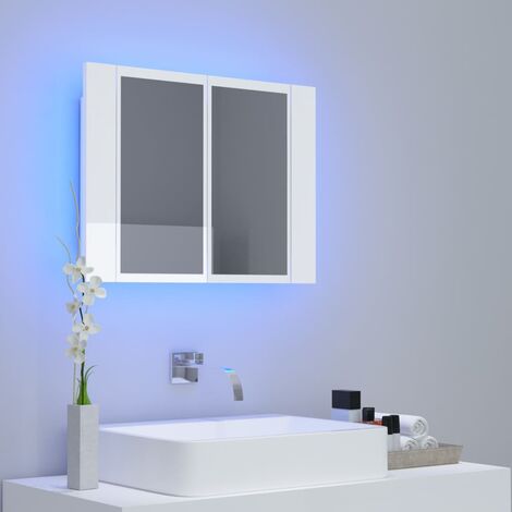 INLIFE Armoire à miroir de bain à LED Blanc brillant 60x12x45 cm