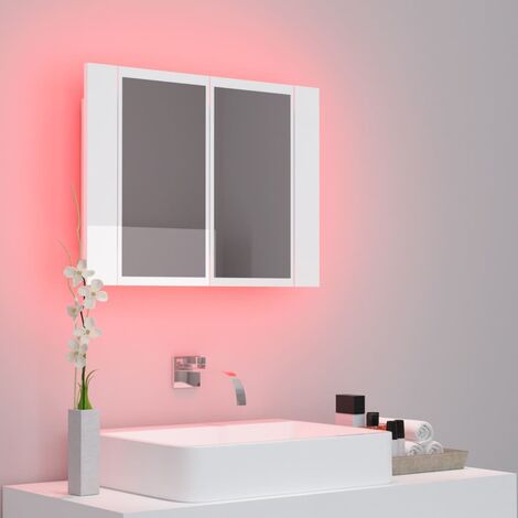 INLIFE Armoire à miroir de bain à LED Blanc brillant 60x12x45 cm