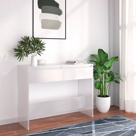 INLIFE Table console Blanc brillant 100x35x76,5 cm Aggloméré (1/5)