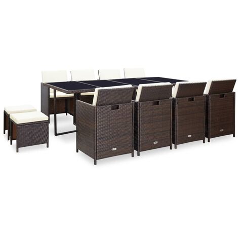 INLIFE Mobilier de jardin encastrable et coussins 13 pcs Rotin Marron (1/5)