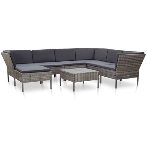 INLIFE Salon de jardin 8 pcs avec coussins Résine tressée Gris (1/5)