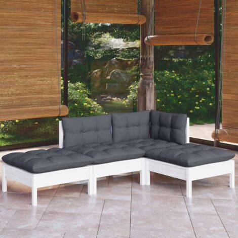 INLIFE Salon de jardin 4 pcs avec coussins Bois de pin massif (1/5)
