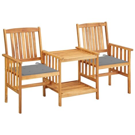 INLIFE Chaises de jardin avec table à thé et coussins Acacia solide (1/5)