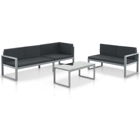 INLIFE Salon de jardin 3 pcs et coussins Aluminium Noir (1/5)