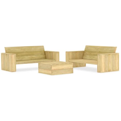 INLIFE Salon de jardin 3 pcs Bois de pin imprégné (1/5)