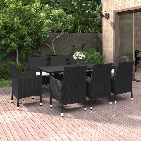 INLIFE Ensemble à dîner de jardin coussins 9 pcs Résine tressée Verre (1/5)
