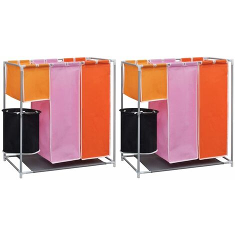 INLIFE Paniers à linge à 3 sections 2 pcs avec un bac de lavage (1/5)