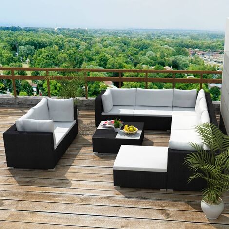INLIFE Salon de jardin 10 pcs avec coussins Résine tressée Noir (1/5)