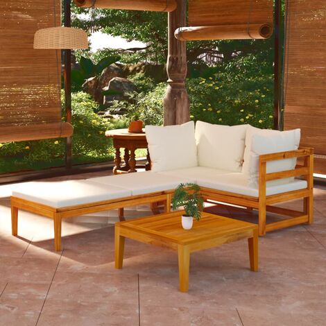 INLIFE Salon de jardin 3 pcs avec coussins blanc crème Bois d'acacia (1/5)
