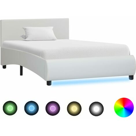 INLIFE Cadre de lit avec LED Blanc Similicuir 90 x 200 cm (1/5)