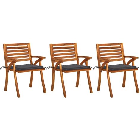 INLIFE Chaises à dîner de jardin avec coussins 3 pcs Acacia massif (1/5)