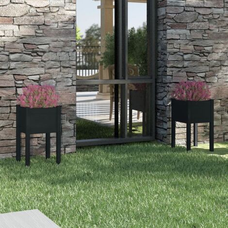 INLIFE Jardinières d'extérieur 2pcs Noir 40x40x70cm Bois de pin massif (1/5)